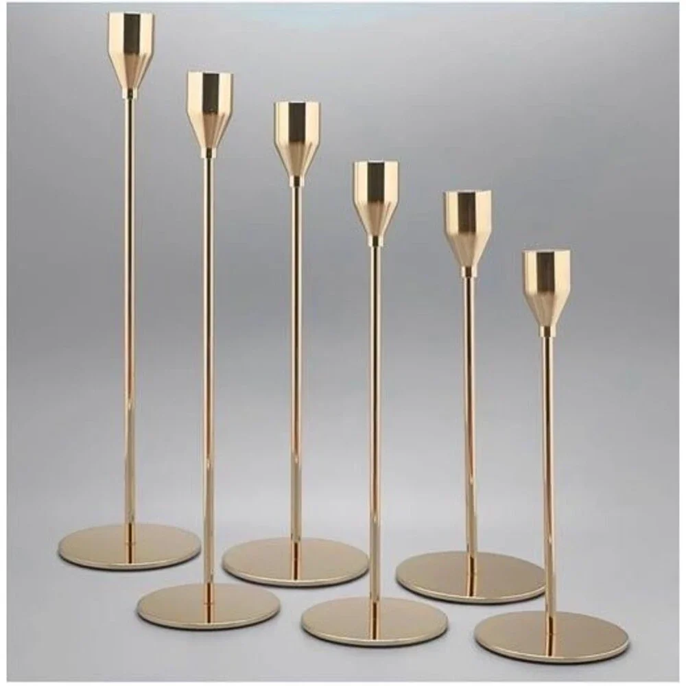 Set of 6 Metal Taper Candle Holders French Gold Vintage Modern Decorative NWT